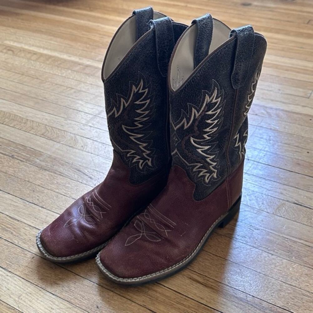 Women's Cowboy Boots Size 7.5 Mid-Calf Brown Black Square Toe Western Festival